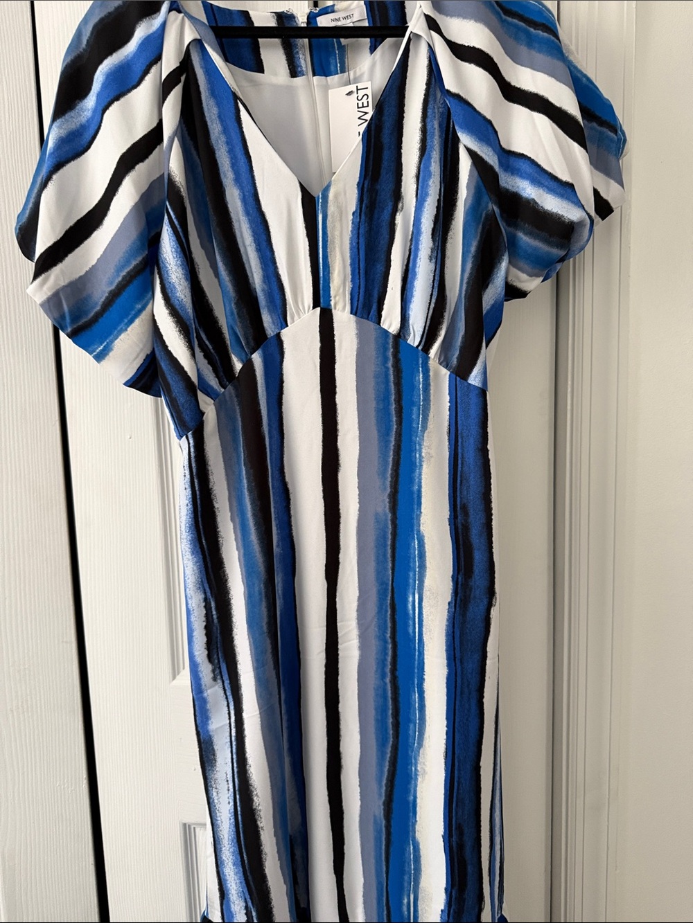 Nine West Blue, Black & White Striped V-Neck Tunic